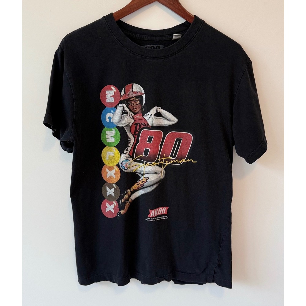 AKOO‎ Mens Size Medium Black Nascar Graphic T Shirt Streetwear Y2K Vintage